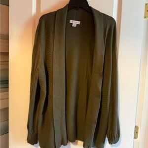 Liz Claiborne Olive Green Open-Front Cardigan